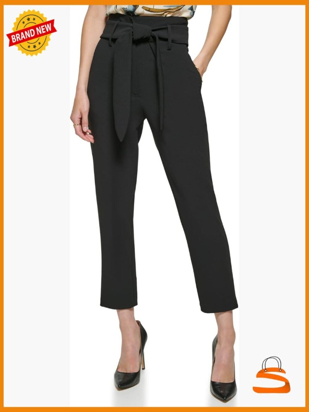 High Rise Paperbag Waist Ankle Pants Slacks